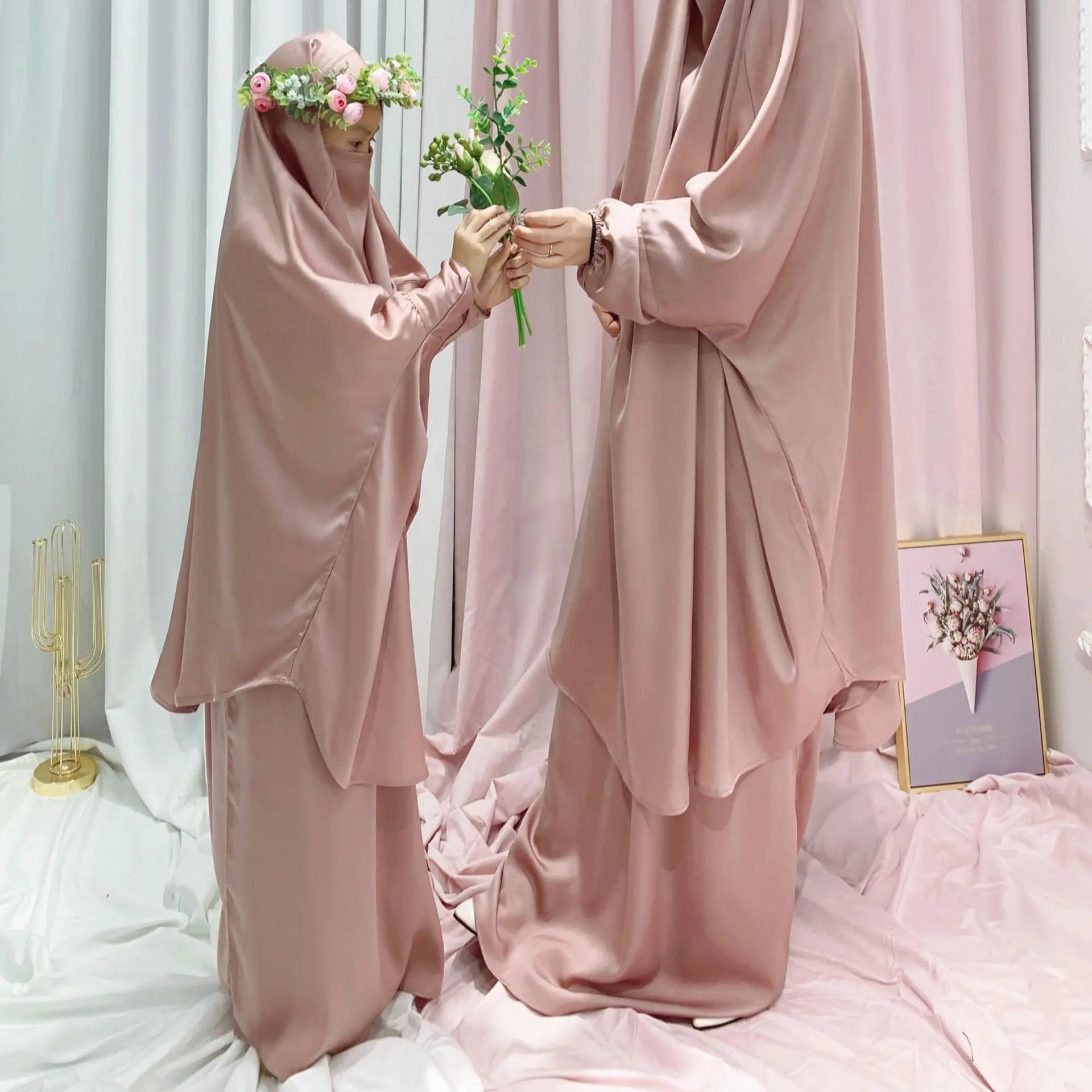 Two Piece Set Prayer Garment Dress for Muslim Mommy &  Girls