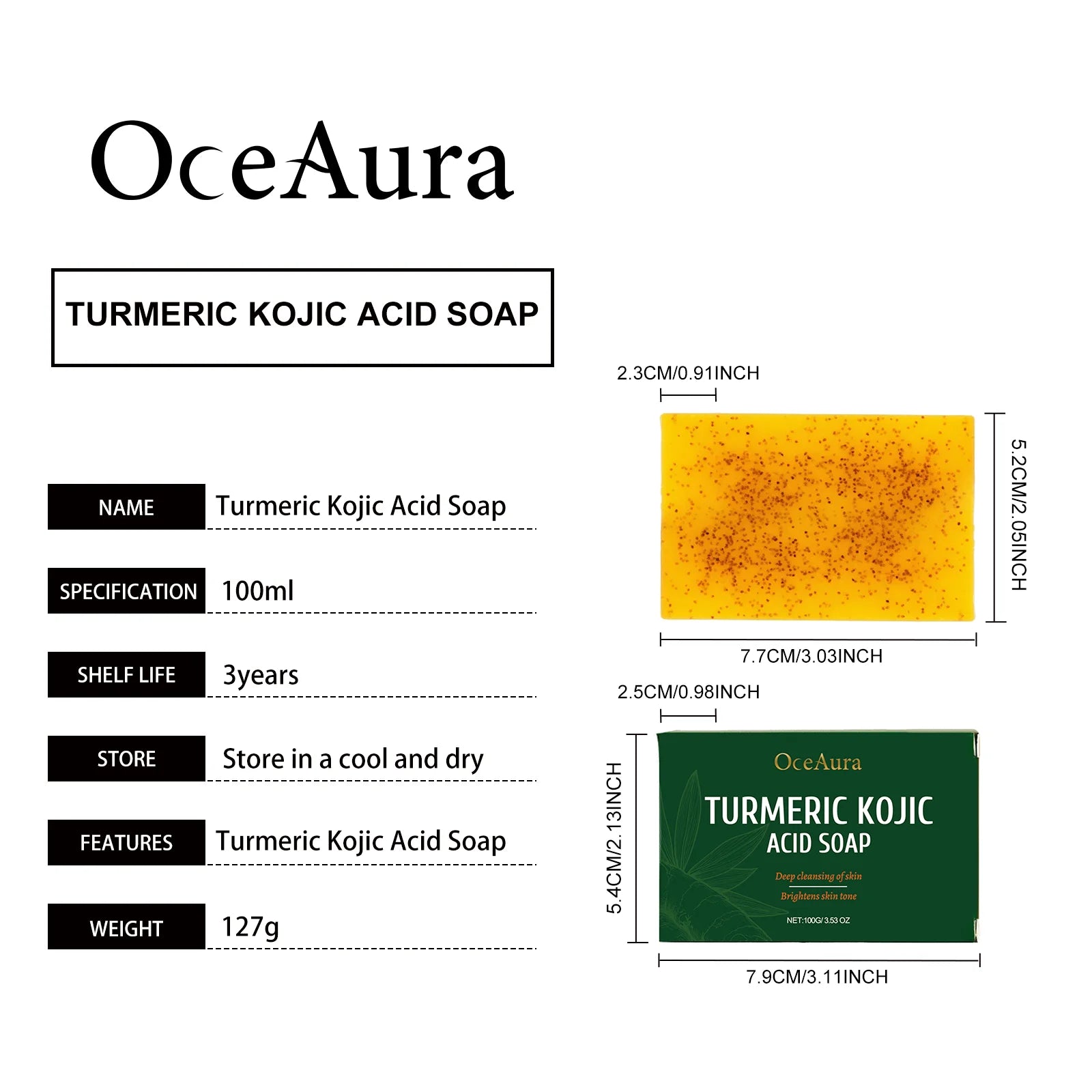 OceAura Turmeric Kojic Acid Soap Deep Cleansing and Exfoliating. Hajj