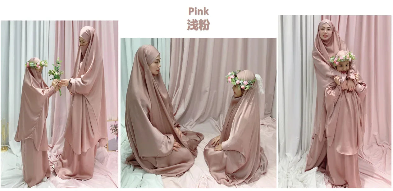 Two Piece Set Prayer Garment Dress for Muslim Mommy &  Girls