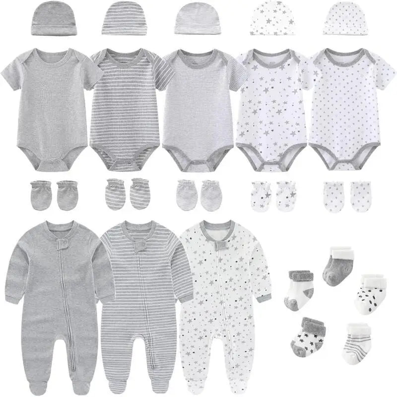 23 Pieces Newborn Jumpsuit+Hat+Gloves+Socks 100%Cotton Baby Gift