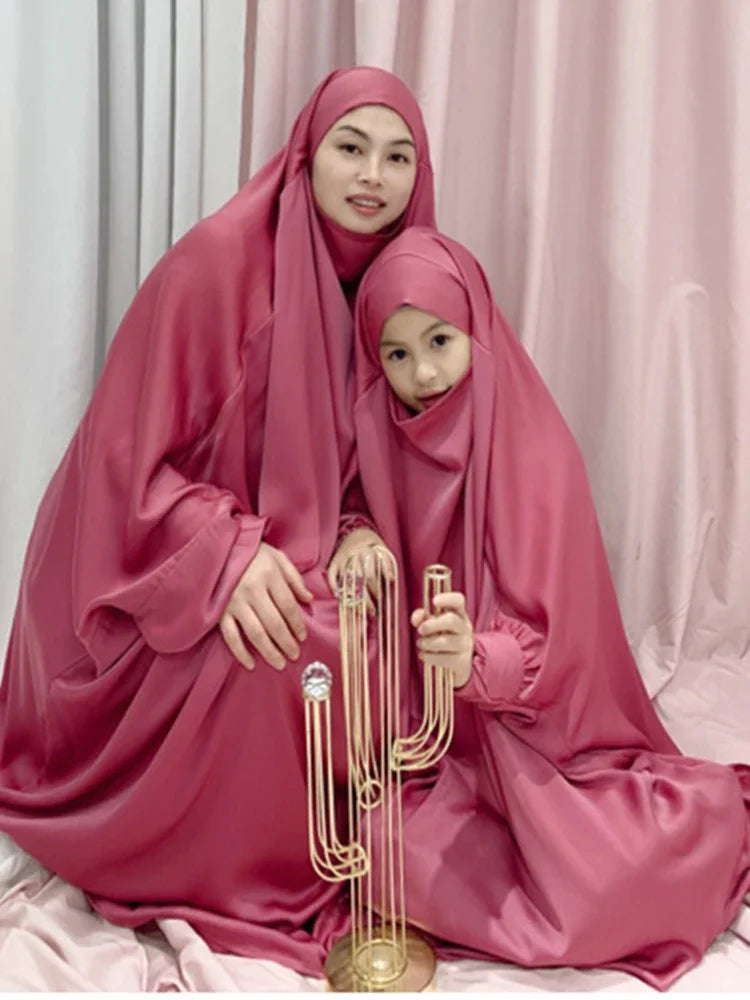 Two Piece Set Prayer Garment Dress for Muslim Mommy &  Girls