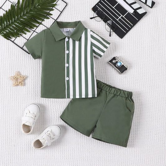 Casual short sleeves shirt top and shorts for baby boys.