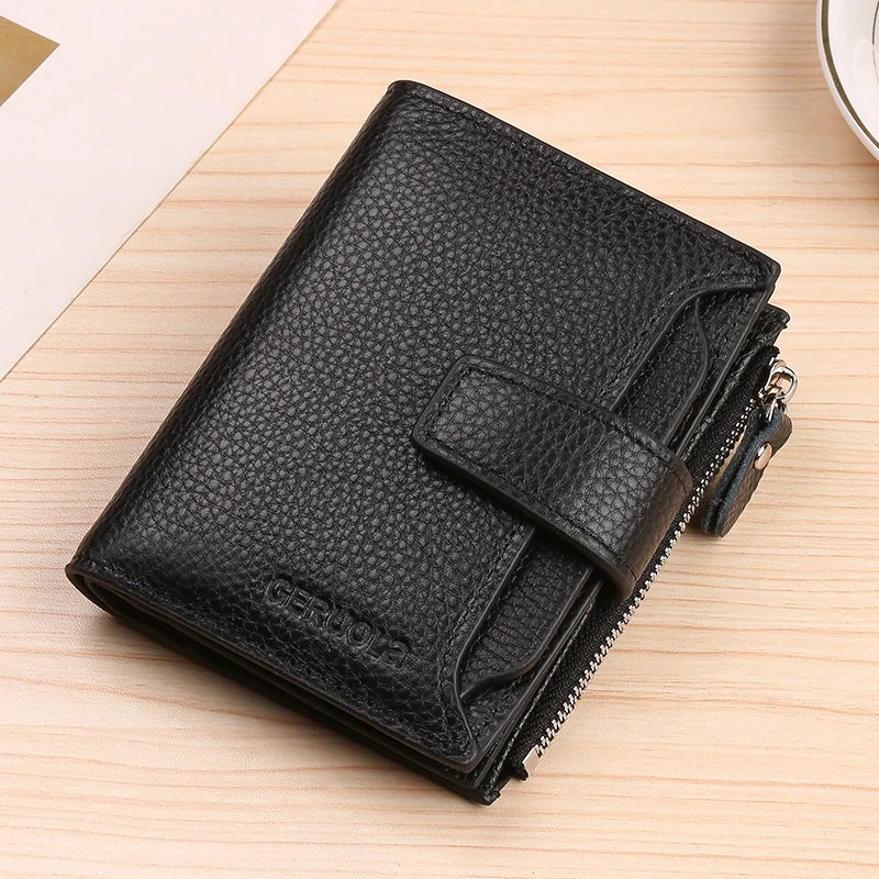 RFID anti-theft three fold genuine leather wallet