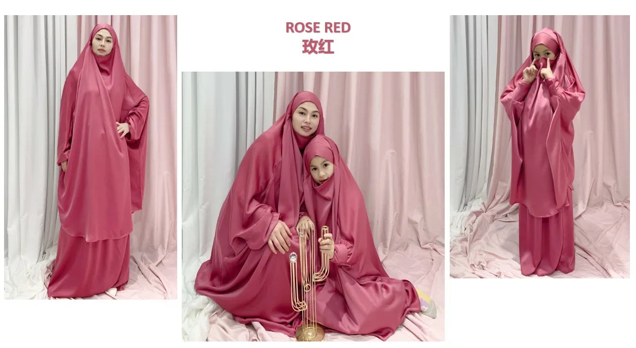 Two Piece Set Prayer Garment Dress for Muslim Mommy &  Girls