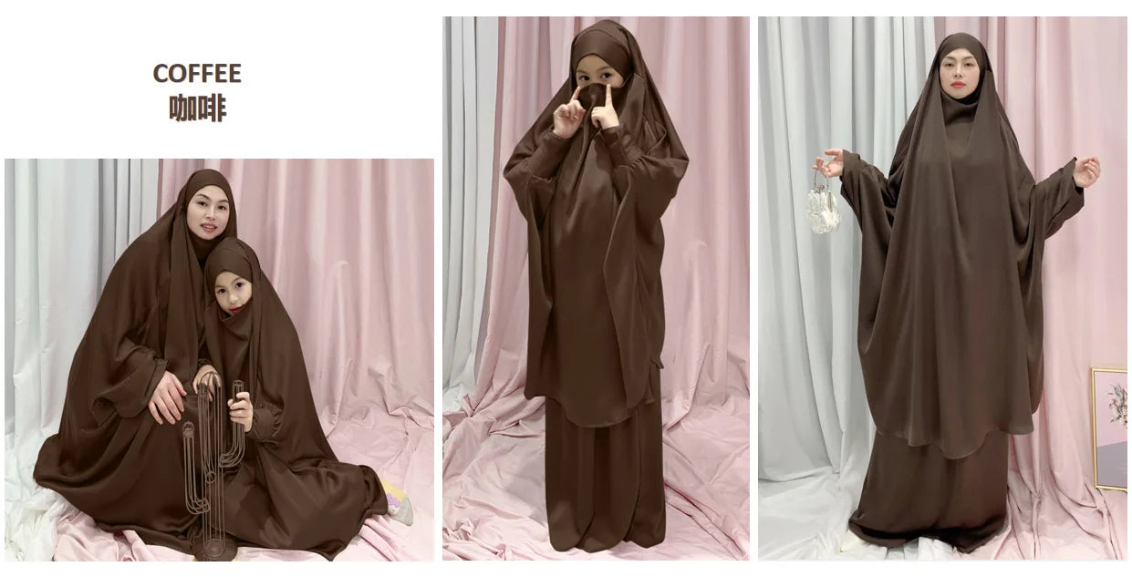 Two Piece Set Prayer Garment Dress for Muslim Mommy &  Girls