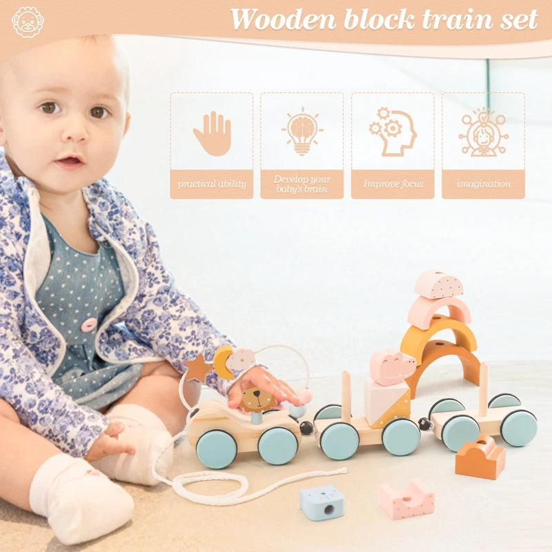 Wooden Montessori Hand Coordination Stacking Toy Handmade.