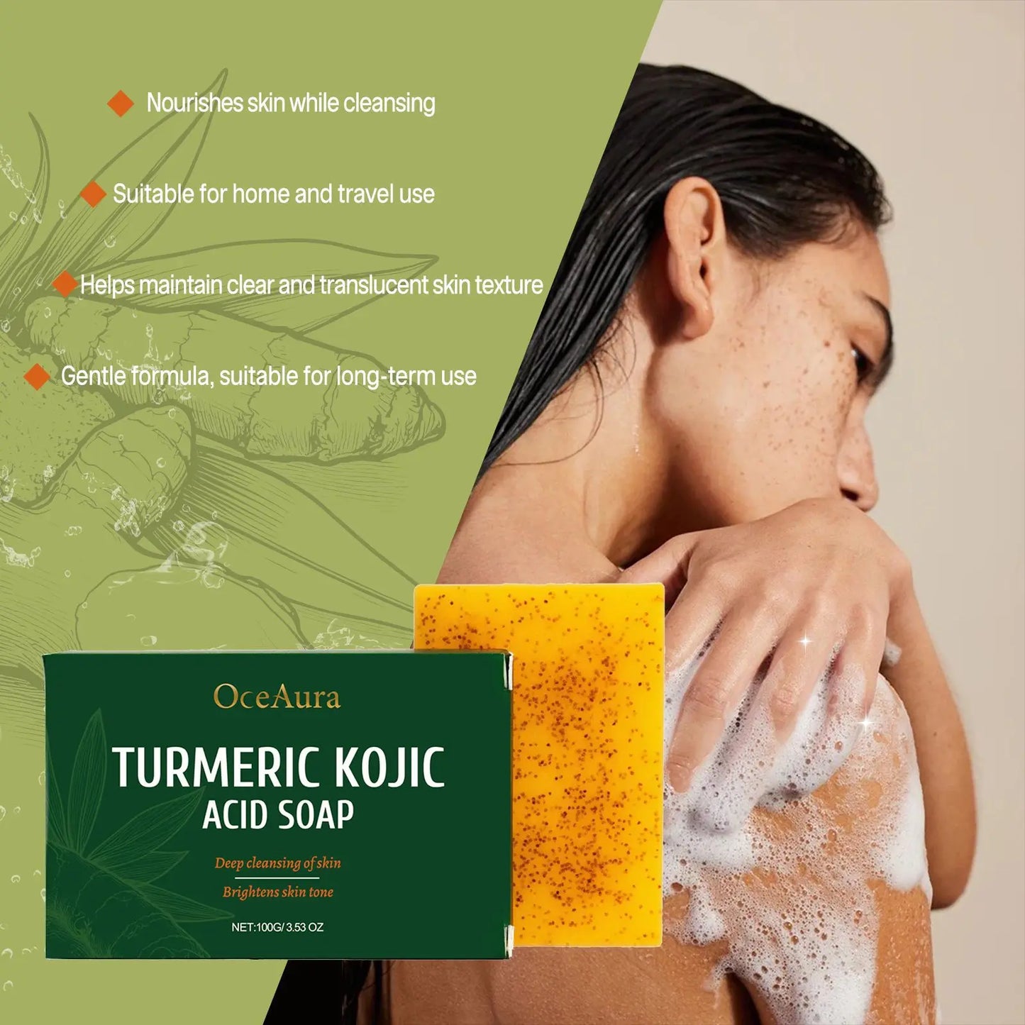 OceAura Turmeric Kojic Acid Soap Deep Cleansing and Exfoliating. Hajj