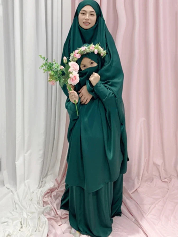 Two Piece Set Prayer Garment Dress for Muslim Mommy &  Girls