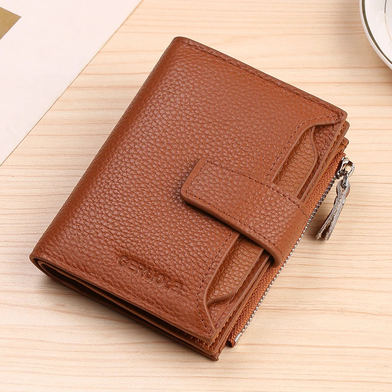 RFID anti-theft three fold genuine leather wallet