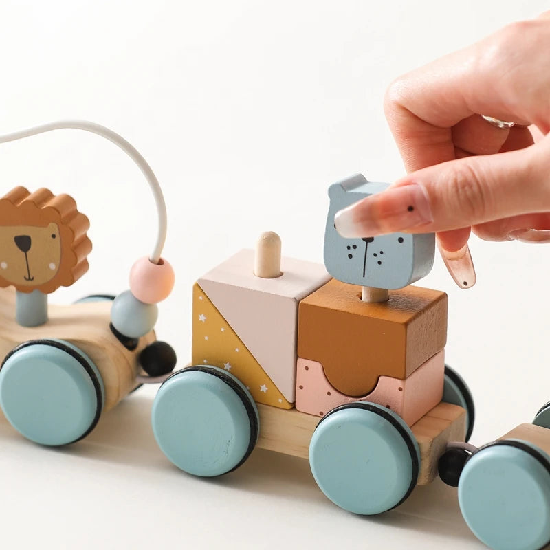 Wooden Montessori Hand Coordination Stacking Toy Handmade.