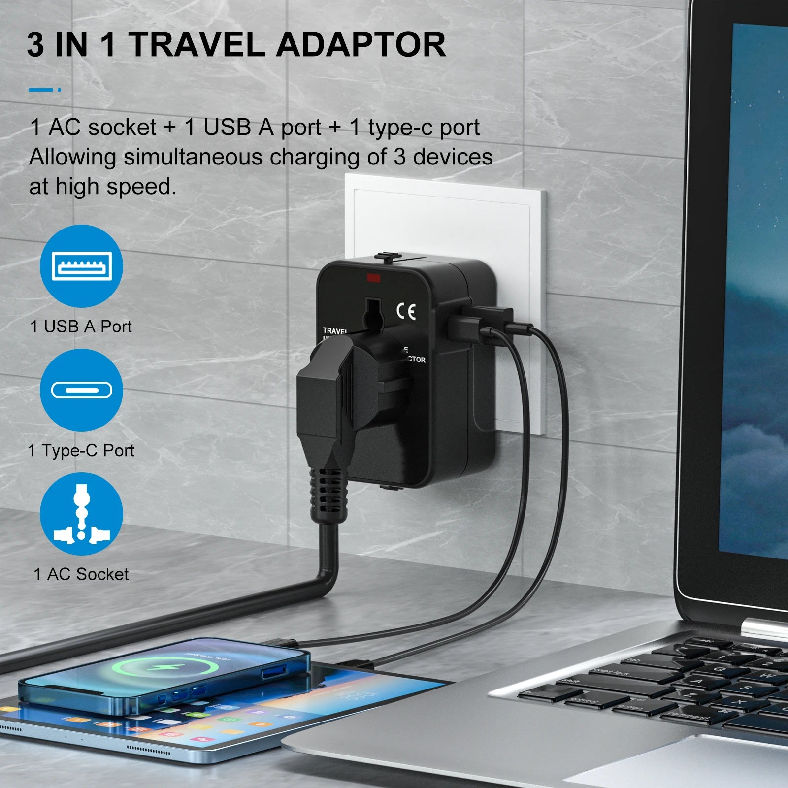 Universal Travel Adapter, International All-in-One Travel Plug Adapter 2.4A. Hajj.
