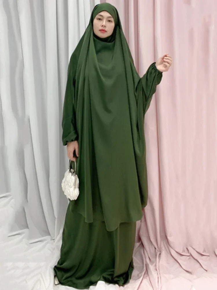 Two Piece Set Prayer Garment Dress for Muslim Mommy &  Girls