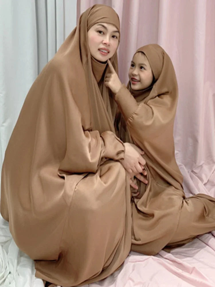 Two Piece Set Prayer Garment Dress for Muslim Mommy &  Girls