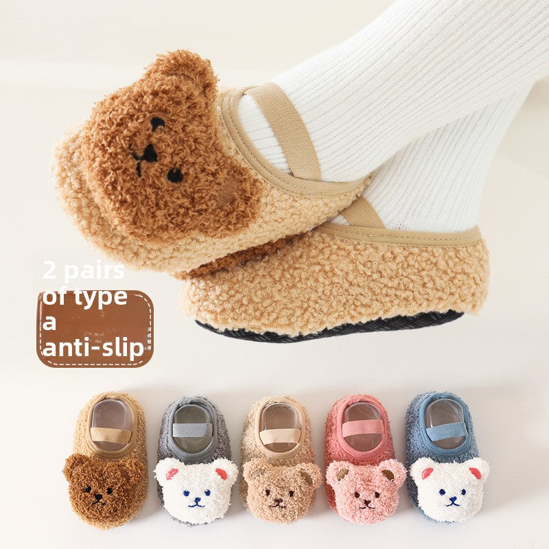 Baby Fleece-Lined Non-Slip Floor Socks with Cartoon Design