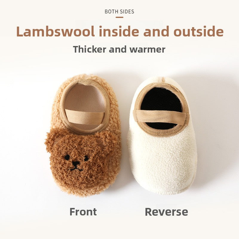 Baby Fleece-Lined Non-Slip Floor Socks with Cartoon Design