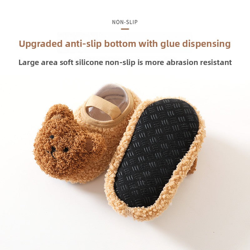 Baby Fleece-Lined Non-Slip Floor Socks with Cartoon Design